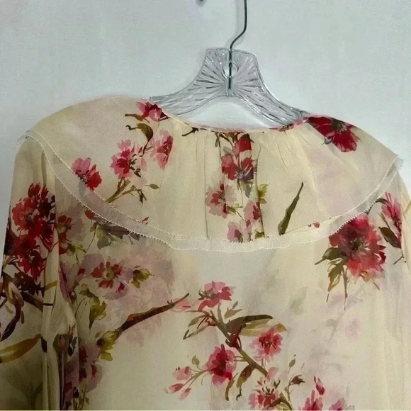 Massimo Dutti Floral Georgette Long Sleeve Blouse Button down Size 6 - Picture 13 of 16